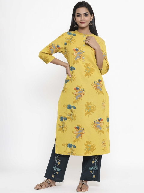 

PIROH Women Yellow & Sea Green Printed Kurta with Palazzos