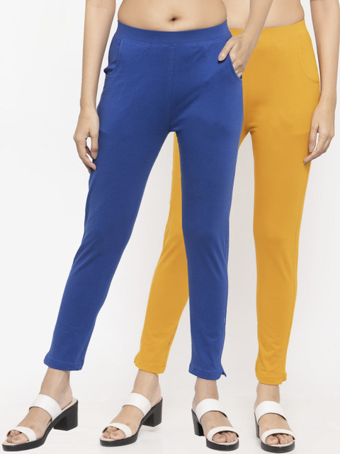 

NEUDIS Women Pack Of 2 Solid Ankle Length Leggings, Blue