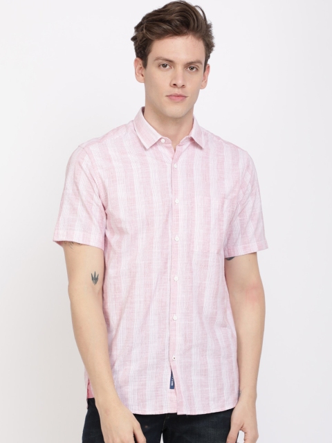 

Bene Kleed Men Pink & Off-White Regular Fit Striped Cotton Casual Shirt