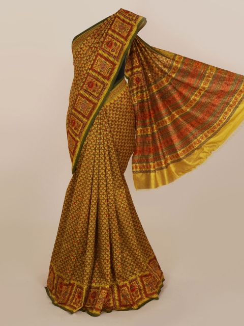 

Pothys Olive Green Printed Jute Silk Saree