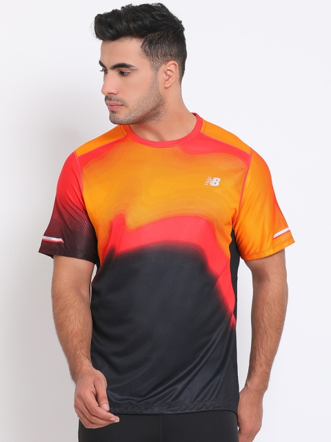 

New Balance Men Black & Orange Colourblocked Round Neck T-shirt