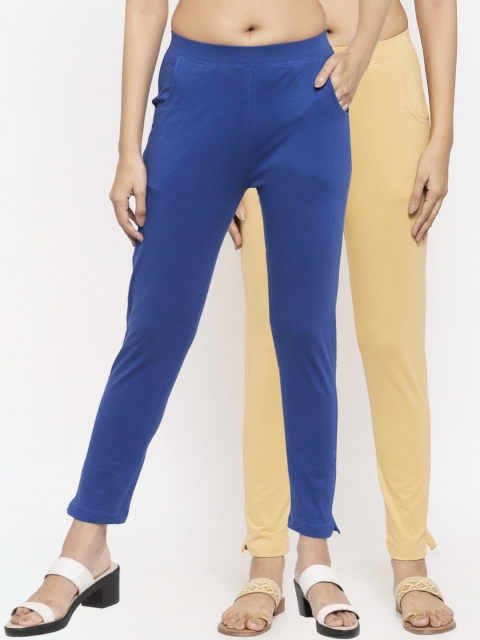 

NEUDIS Women Pack Of 2 Solid Ankle-Length Leggings, Blue