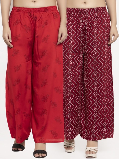 

KLOTTHE Women Red & Maroon Pack of 2 Printed Straight Palazzos
