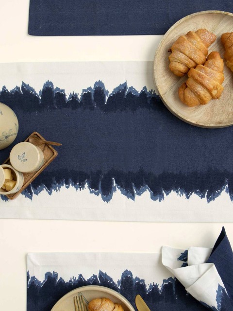 

ellementry Blue & White Printed Table Runner