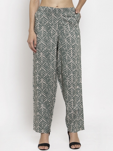 

TAG 7 Women Green & White Checked Straight Palazzos