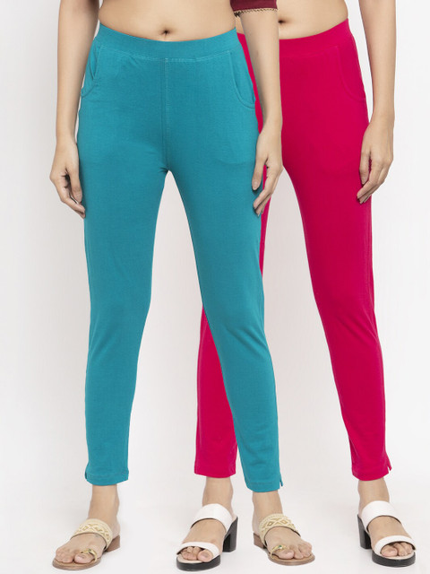 

NEUDIS Women Pack Of 2 Solid Ankle-Length Leggings, Magenta