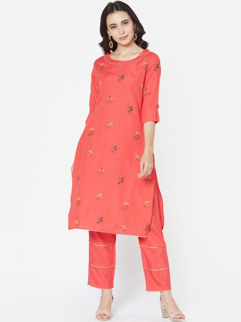 

FASHOR Women Red Embroidered Kurta with Trousers
