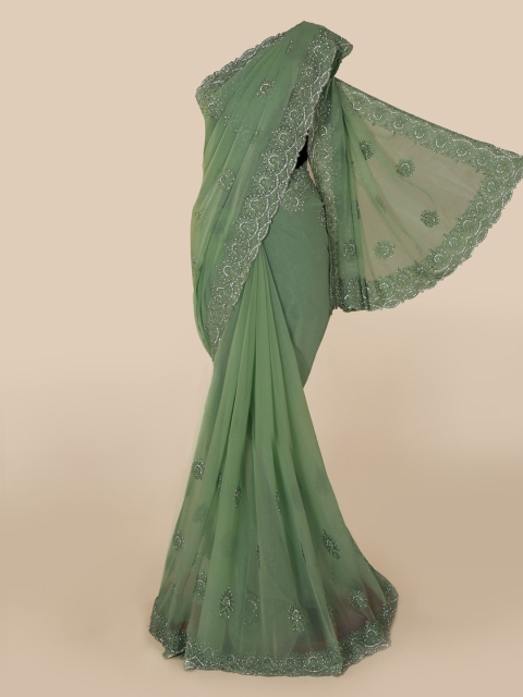 

Pothys Green Embroidered Pure Georgette Saree