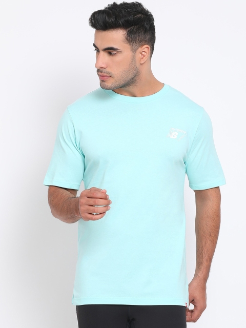 

New Balance Men Turquoise Blue Solid Round Neck T-shirt