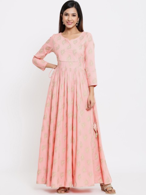 

Indian Virasat Women Peach-Coloured Printed Maxi Dress
