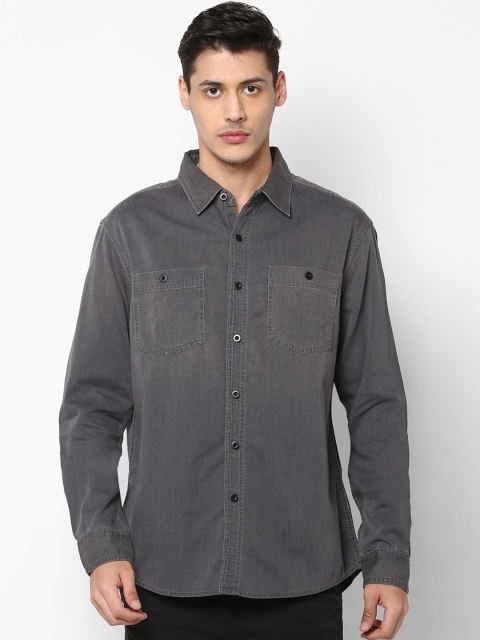 

AMERICAN EAGLE OUTFITTERS Men Grey Regular Fit Solid Cotton Casual Shirt