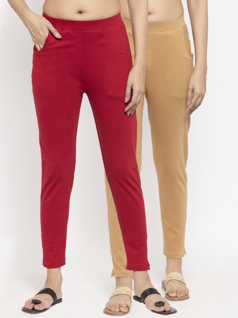 

NEUDIS Women Pack Of 2 Solid Ankle-Length Leggings, Maroon