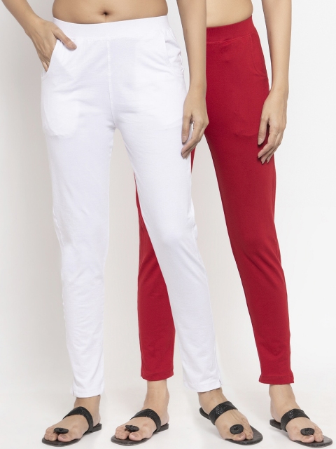 

NEUDIS Women Pack Of 2 Solid Ankle-Length Leggings, White