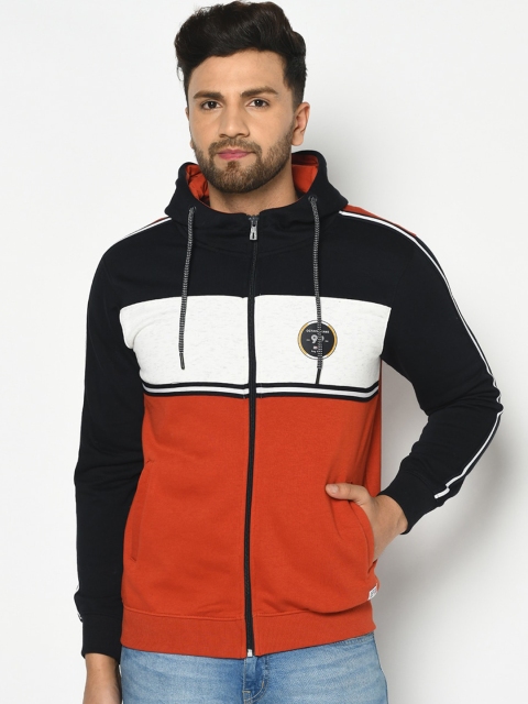 

Octave Men Navy Blue & Red Printed Hooded Sweatshirt