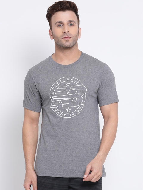 

New Balance Men Grey & White Printed Round Neck T-shirt