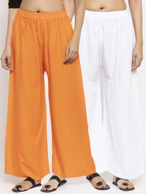 

NEUDIS Women Pack of 2 Solid Straight Palazzos, White