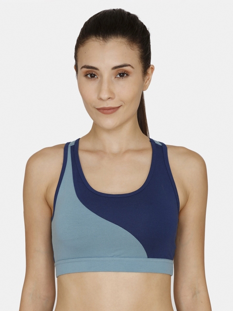 

Zelocity Blue Colourblocked Non-Wired Removable Padding Workout Bra ZC4589FASH0BLUE