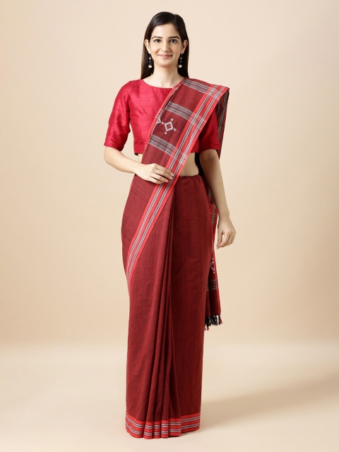 

Taneira Maroon & Black Pure Cotton Solid Handloom Saree