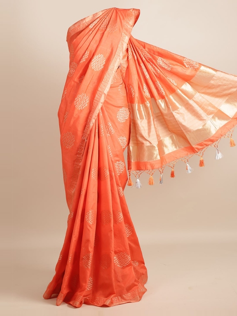 

Pothys Orange & Gold-Toned Jute Silk Woven Design Saree