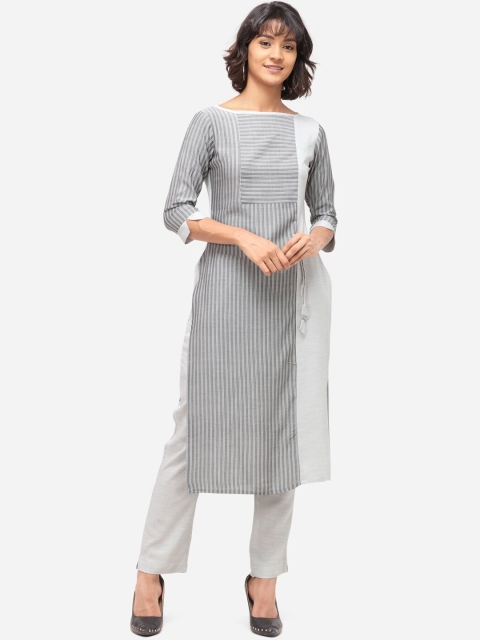 

Yuvraah Women Grey Striped Straight Kurta