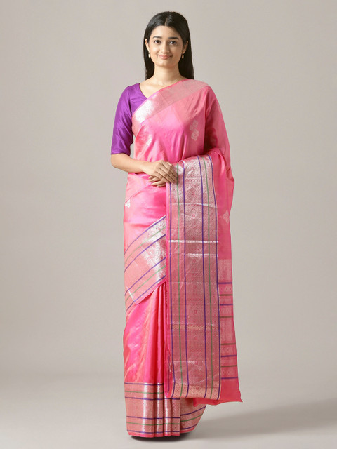 

Taneira Pink & Purple Pure Silk Woven Design Handloom Saree