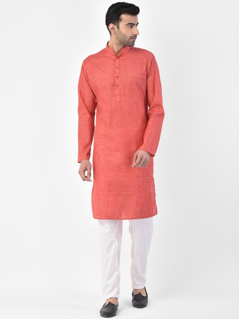 

SG LEMAN Men Coral & White Solid Kurta with Pyjamas