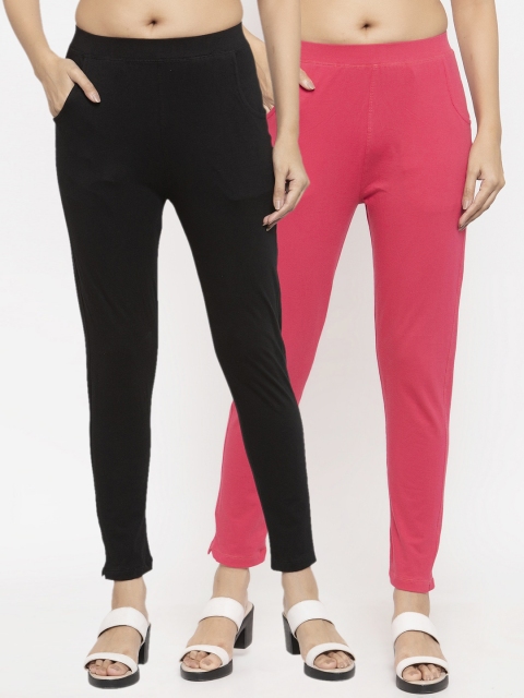 

NEUDIS Women Pack of 2 Solid Ankle Length Leggings, Black