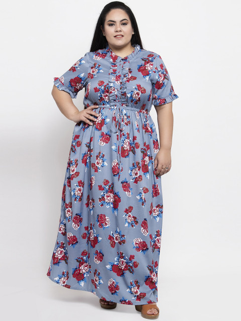

Flambeur Women Blue & Red Floral Printed Maxi Dress