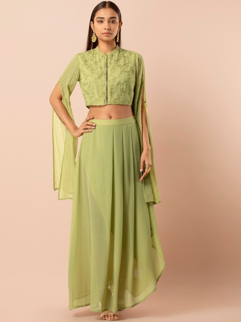 

INDYA Women Green Embroidered Ethnic Crop Top