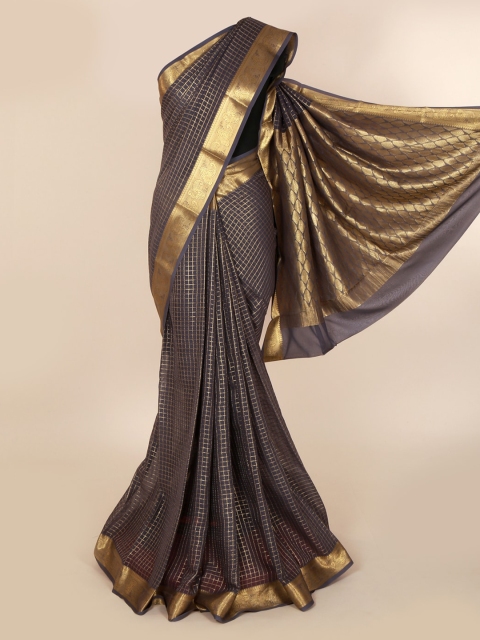 

Pothys Grey Checked Pure Georgette Saree