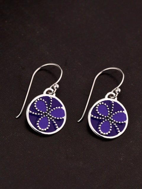 

TALISMAN Silver-Toned & Purple Contemporary Drop Earrings