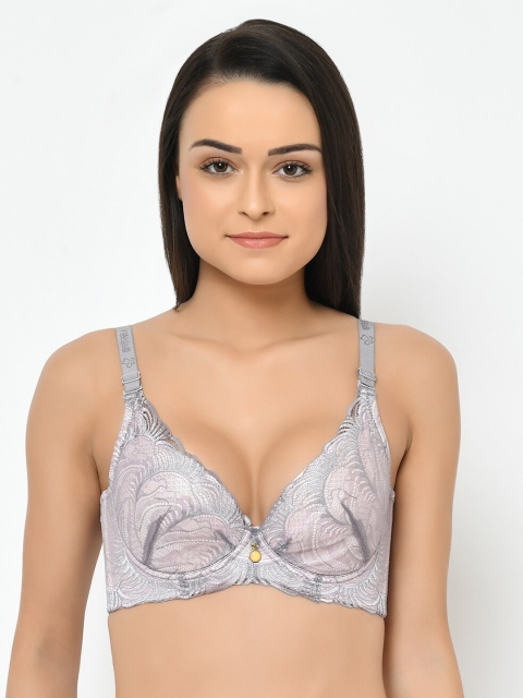 

Cosmo Lady Grey Lace Underwired Lightly Padded Plunge Bra 86915Gray34C