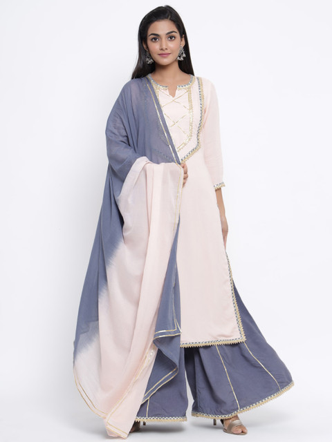 

WomenMagic Women Off-White Embroidered Kurta with Salwar & Dupatta