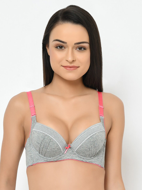 

Cosmo Lady Grey & Pink Self Design Underwired Heavily Padded Push-Up Bra