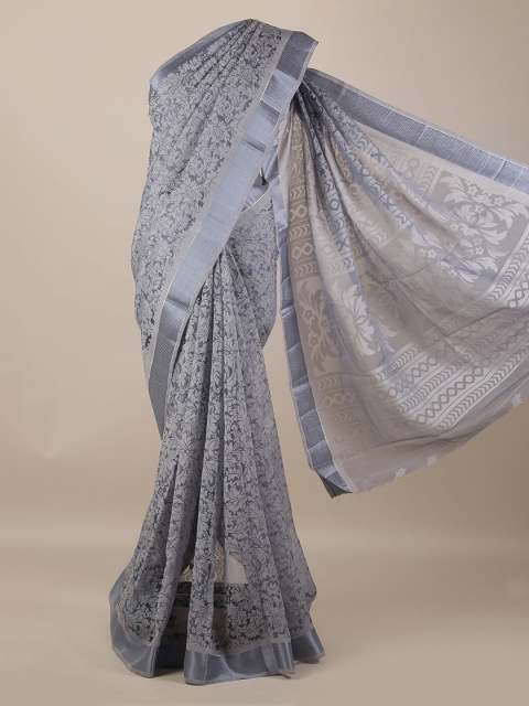 

Pothys Grey Printed Jute Silk Saree