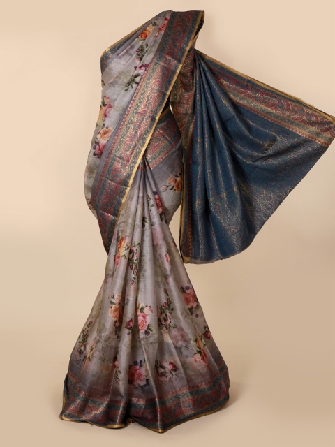 

Pothys Grey Jute Silk Floral Printed Tussar Saree