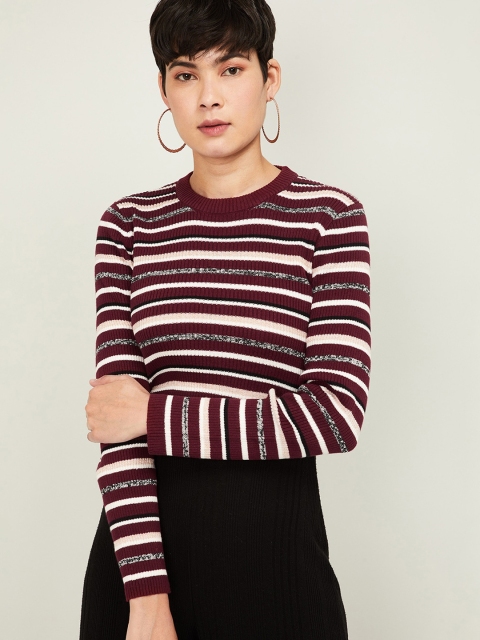 

Ginger by Lifestyle Women Burgundy Striped Fitted Top