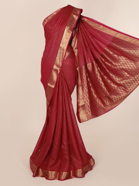 

Pothys Red & Gold-Toned Pure Georgette Woven Design Saree