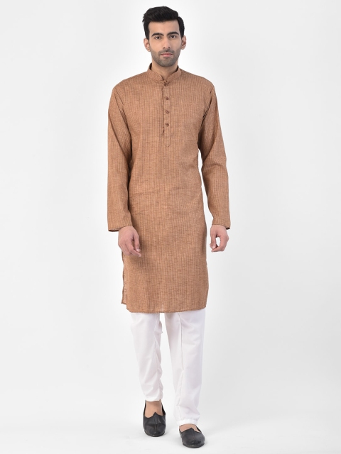 

SG LEMAN Men Brown & White Striped Cotton Kurta with Pyjamas