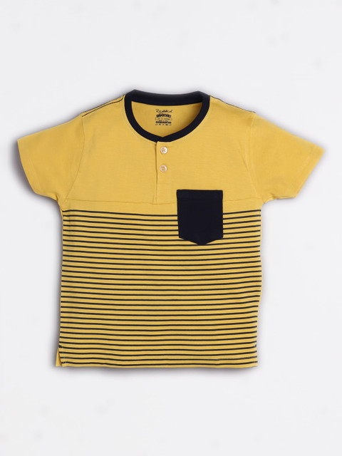 

Redden Boys Yellow Striped Henley Neck T-shirt