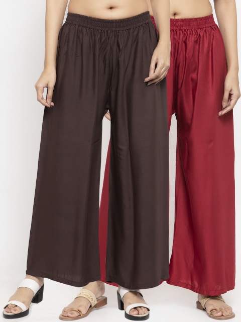 

NEUDIS Women Pack Of 2 Solid Flared Palazzos, Brown