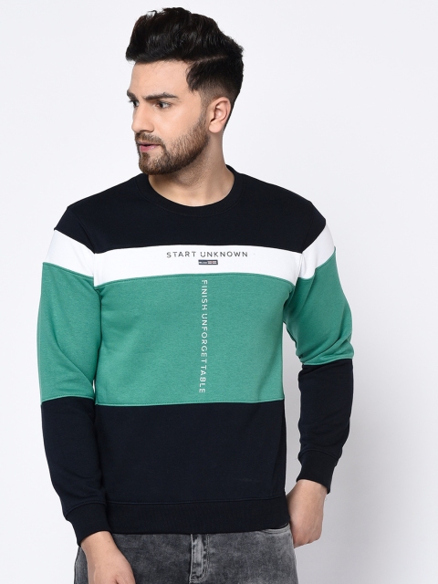 

Octave Men Navy Blue & Green Colourblocked Sweatshirt
