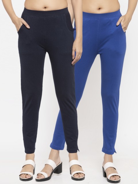 

NEUDIS Women Pack of 2 Solid Ankle Length Leggings, Blue