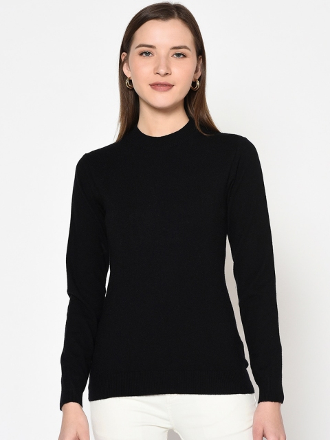 METTLE Women Black Ribbed Pullover Sweater