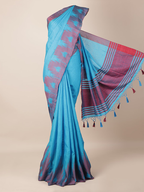 

Pothys Blue Solid Linen Blend Saree