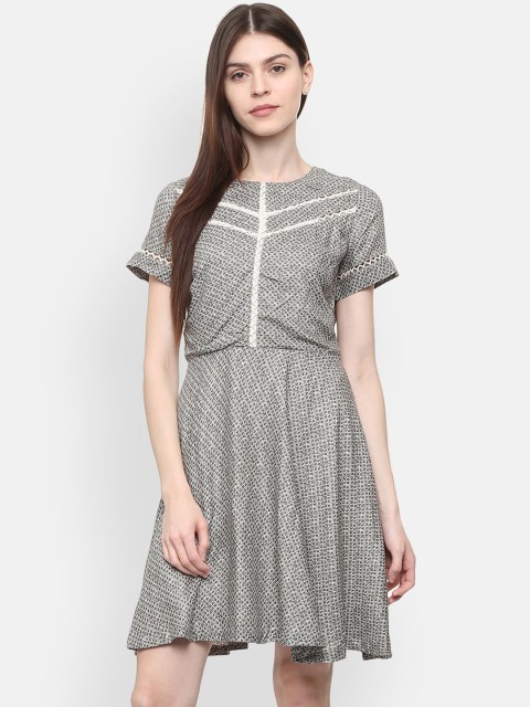 

Allen Solly Woman Grey & Off-White Printed Fit and Flare Dress