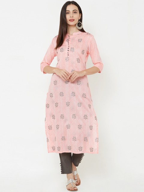 

FASHOR Women Pink Embroidered Straight Kurta