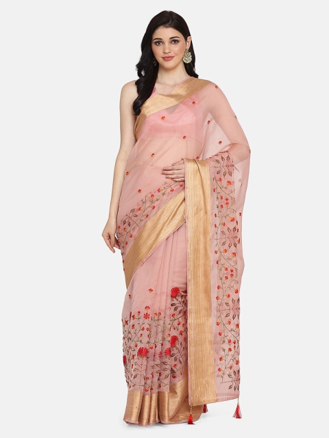 

BOMBAY SELECTIONS Pink Printed Chanderi Saree