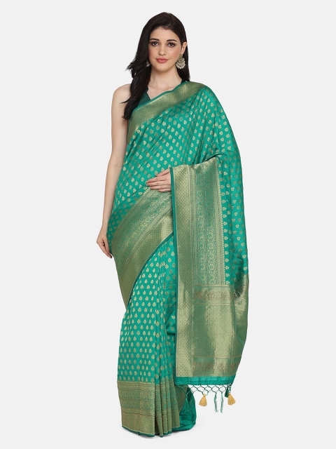 

BOMBAY SELECTIONS Sea Green Woven Design Banarasi Saree