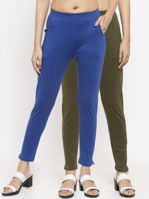 

NEUDIS Women Pack Of 2 Solid Ankle-Length Leggings, Blue